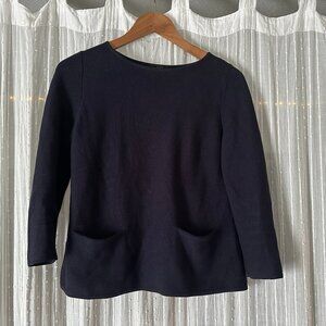 100% Cotton Navy Boat neck A-Line Sweater from COS